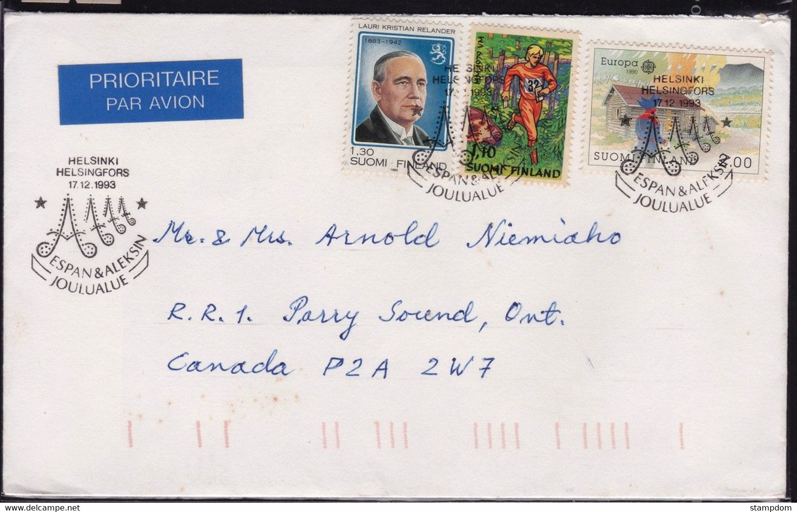 FINLAND 1993 COVER To Canada @D6369 - Covers & Documents