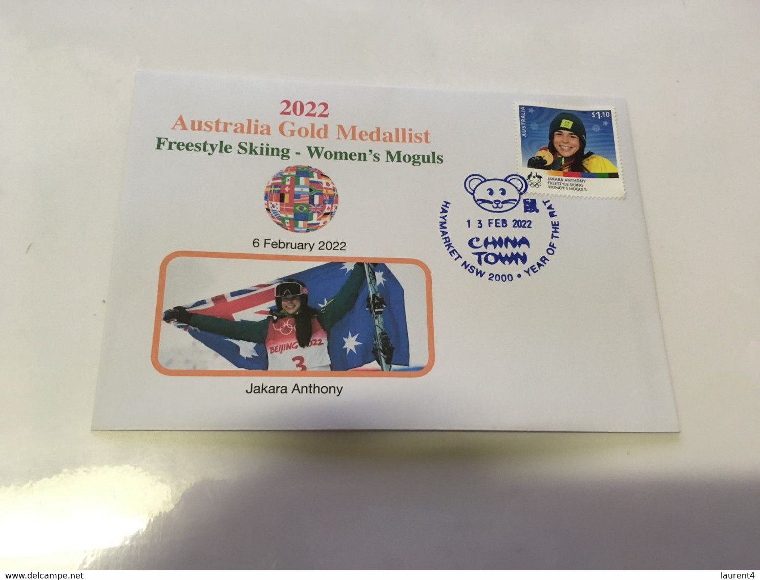 (1 G 36) Beijing 2022 Olympic Winter Games - Gold Medal To Australia - Jakara Antony (with Olympic Gold Stamp Blue Pm) - Hiver 2022 : Pékin