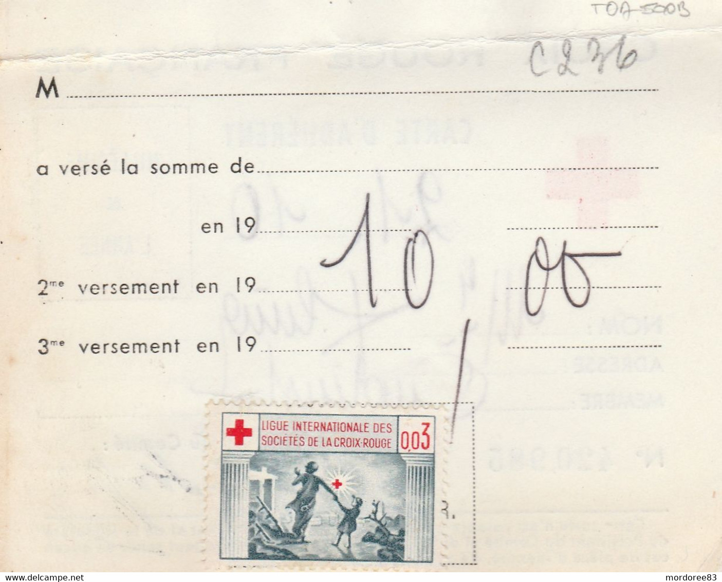 CROIX ROUGE CARTE D ADHERENT + 2 VIGNETTES 1963 - Red Cross