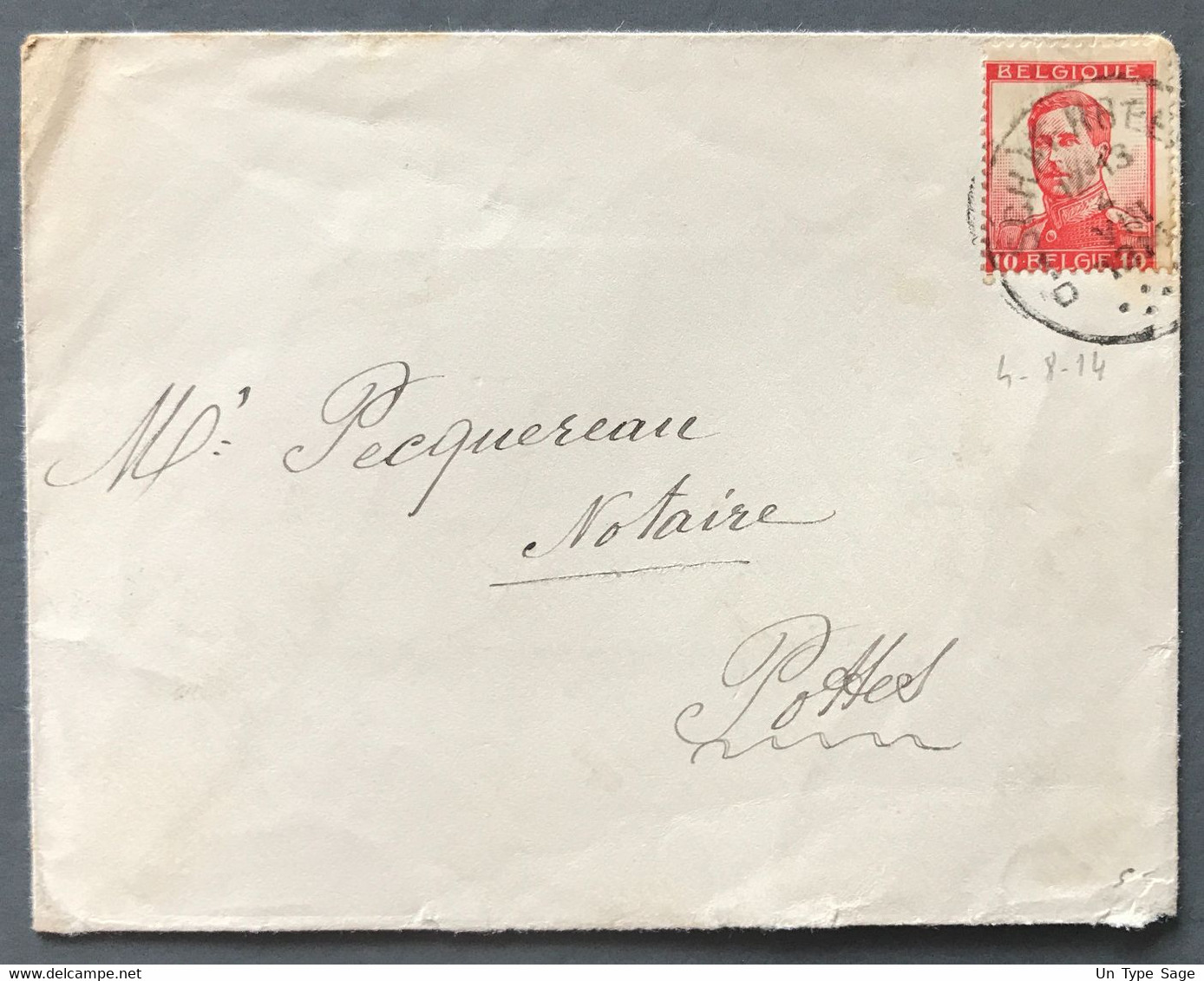 Belgique COB N°111 Sur Enveloppe - Cachet (à Points) SCHAERBEEK 4.VIII.1914 - (A1403) - Postmarks - Points