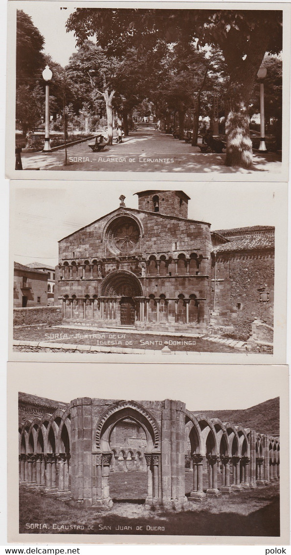 Cf - Lot De 3 Cpa SORIA - Alameda De Cervantes, Claustro De San Juan De Duero, Portada De La Iglesia Santo Domingo - Soria