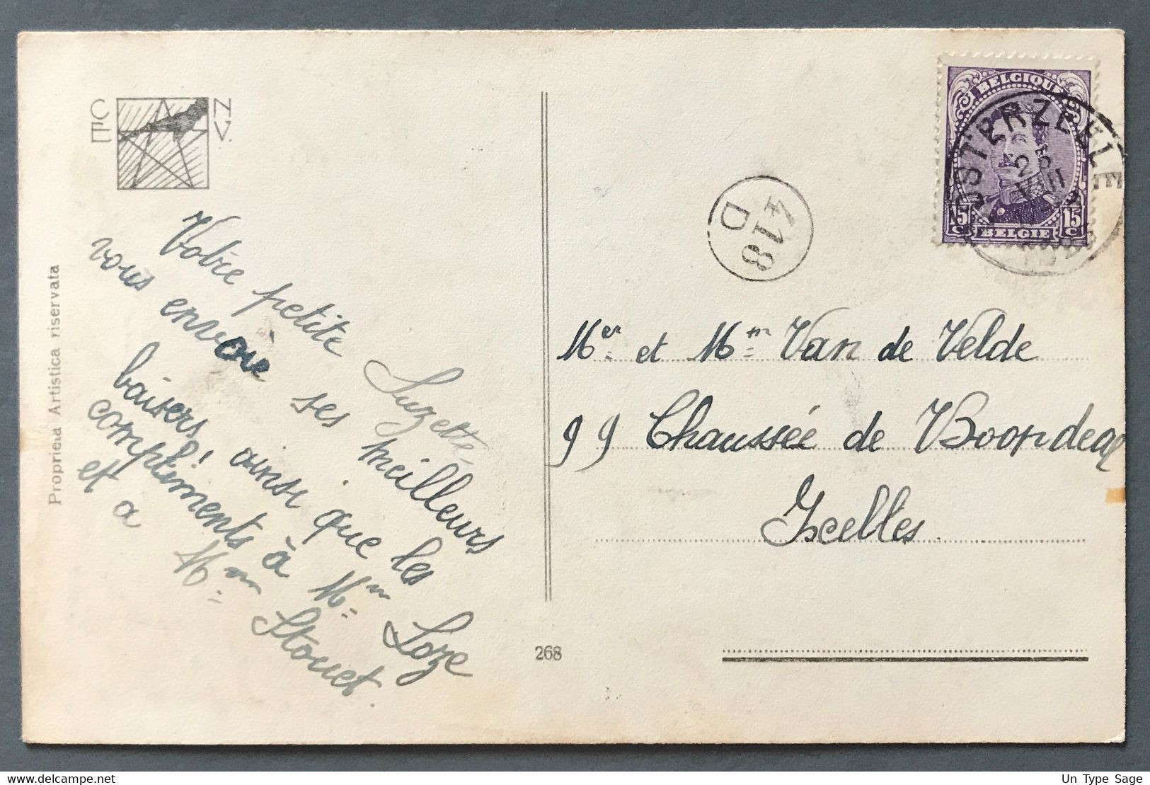 Belgique COB N°139 Sur CPA - Cachet OOSTERZEELE + Cachet Facteur 418D - (A1409) - Annulli A Punti