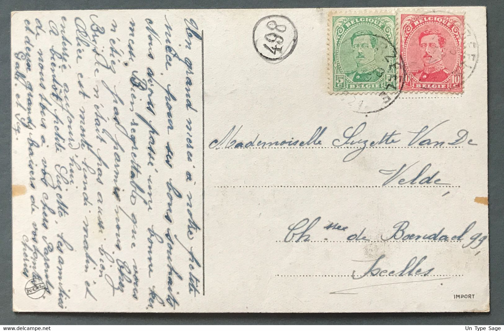 Belgique COB N°137 Et 138 Sur CPA - Cachet OOSTERZEELE + Cachet Facteur 498 - (A1411) - Punktstempel