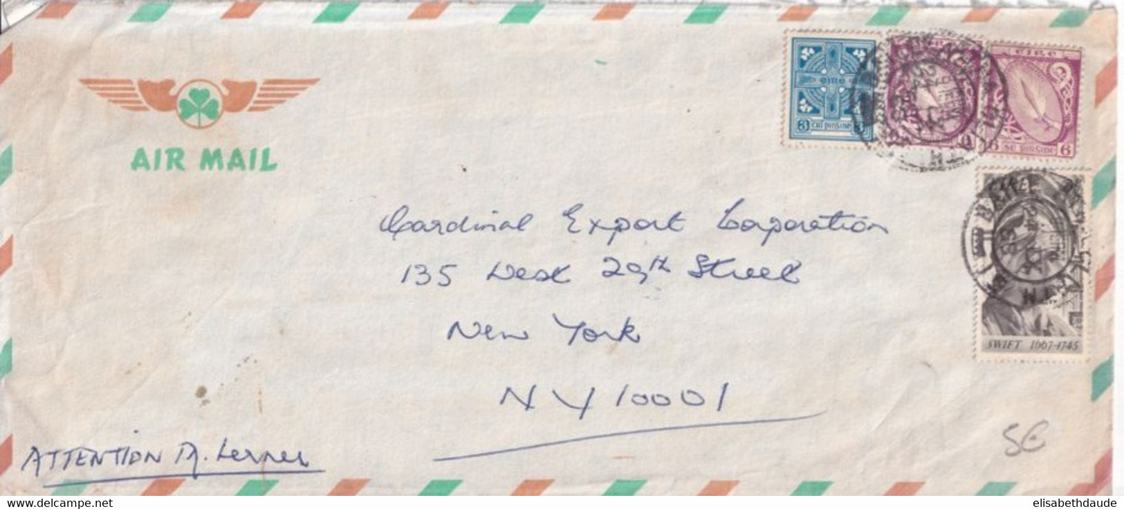 IRLANDE - 1968 - ENVELOPPE GF Par AVION De DUBLIN => NEW YORK (USA) ! - Cartas & Documentos