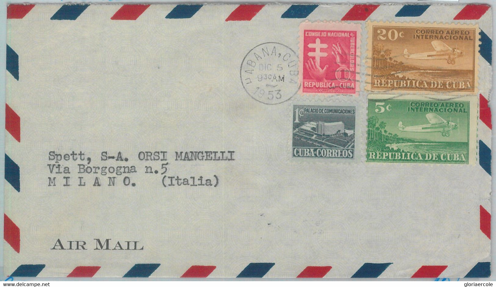 81598 - CUBA - POSTAL HISTORY -  Airmail COVER  To  ITALY  1953  TUBERCULOSIS - Storia Postale