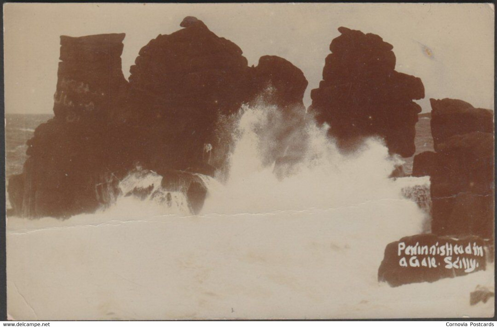 Peninnis Head In A Gale, Scilly, 1916 - Charles King RP Postcard - Scilly Isles