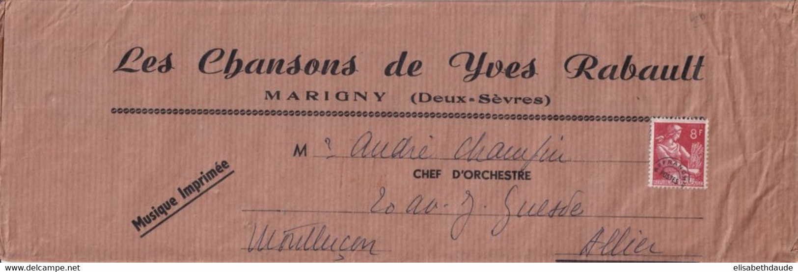 MOISSONNEUSE PREOBLITERE ! IMPRIME SOUS BANDE GF PARTITIONS DE MUSIQUE ! CHANSONS YVES RABAULT à MARIGNY (DEUX-SEVRES) - 1957-1959 Mietitrice