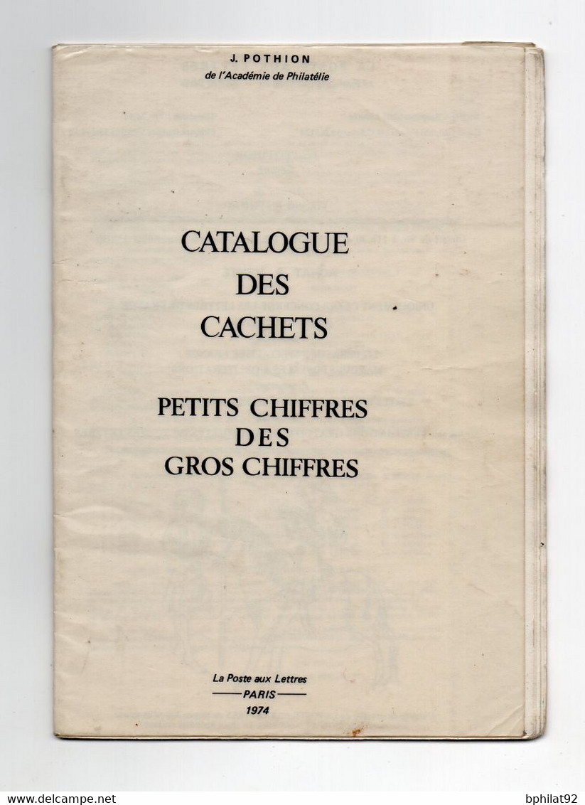 !!! J. POTHION, CATALOGUE DES CACHETS PETITS CHIFFRES DES GROS CHIFFRES - Philately And Postal History