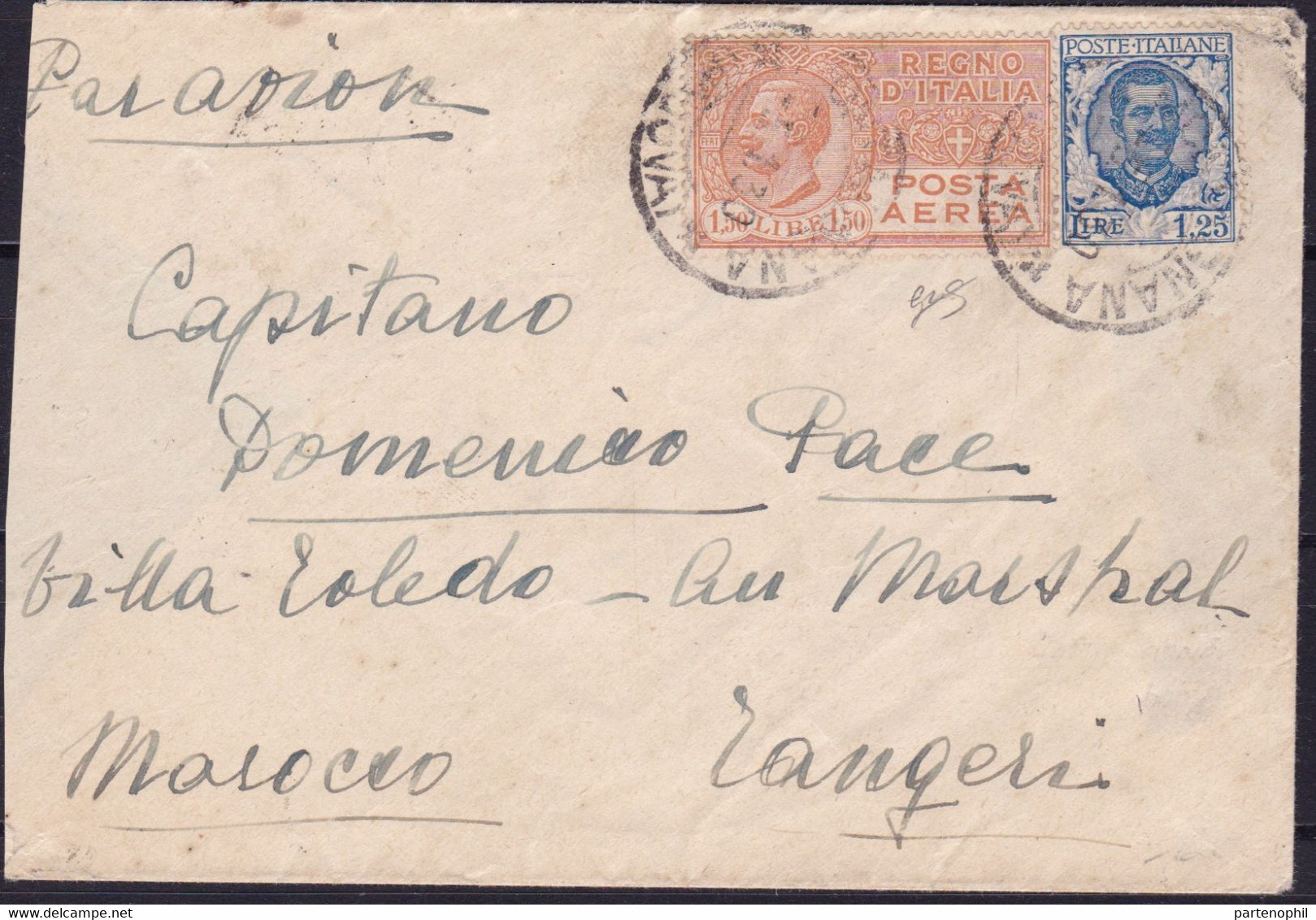 065 * 1930 Lettera Di Posta Aerea Diretta In Marocco, Affrancata Con P.a. L. 1.50 + V.E. II L. 1,25. Al Verso Diversi An - Storia Postale (Zeppelin)