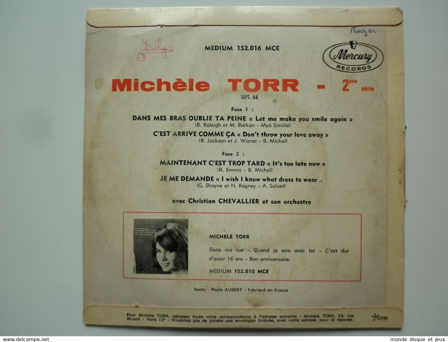 Michèle Torr 45Tours EP Vinyle Dans Mes Bras Oublie Ta Peine 2eme Disque - 45 T - Maxi-Single