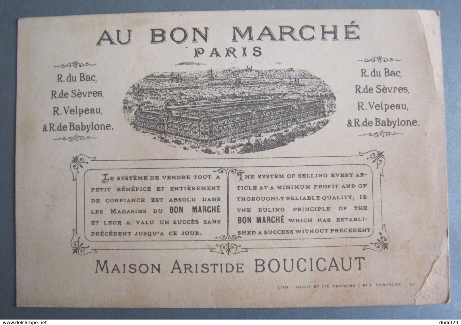 CHROMO  AU BON MARCHE ENTERREMENT FUNERAILLES Lith J MINOT - Au Bon Marché