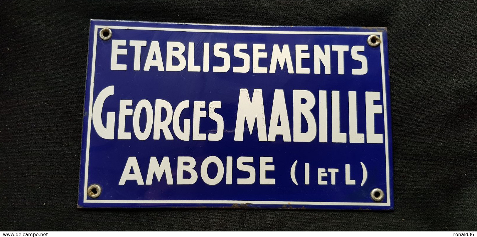 Publicité Plaque émaillée Publicitaire ETABLISSEMENT GEORGES MABILLE AMBOISE 37 Construction Métalique Bleu Blanche - Autres & Non Classés