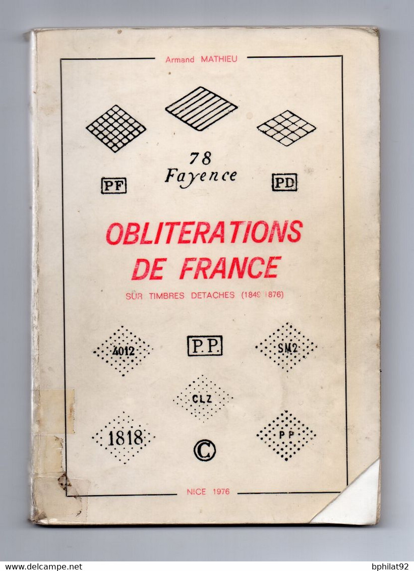 !!!  A. MATHIEU, OBLITERATIONS DE FRANCE SUR TIMBRES DETACHES - Philatélie Et Histoire Postale