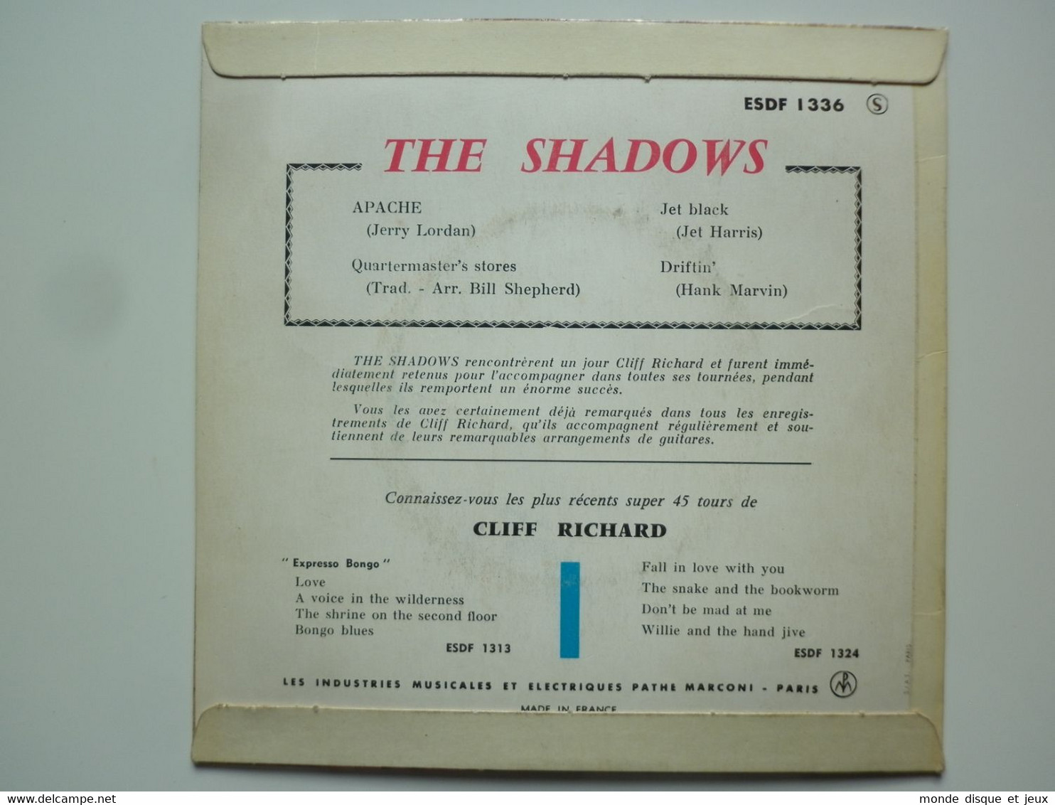 The Shadows 45Tours EP Vinyle Apache Mint - 45 T - Maxi-Single