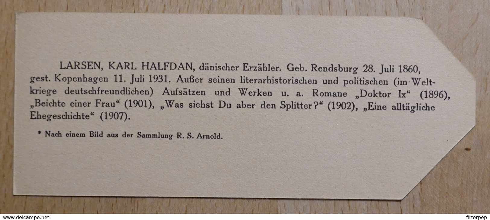 Karl Halfdan Larsen Erzähler Rendsburg Kopenhagen - 726 - Olleschau Lesezeichen Bookmark Signet Marque Page Portrait - Marque-Pages