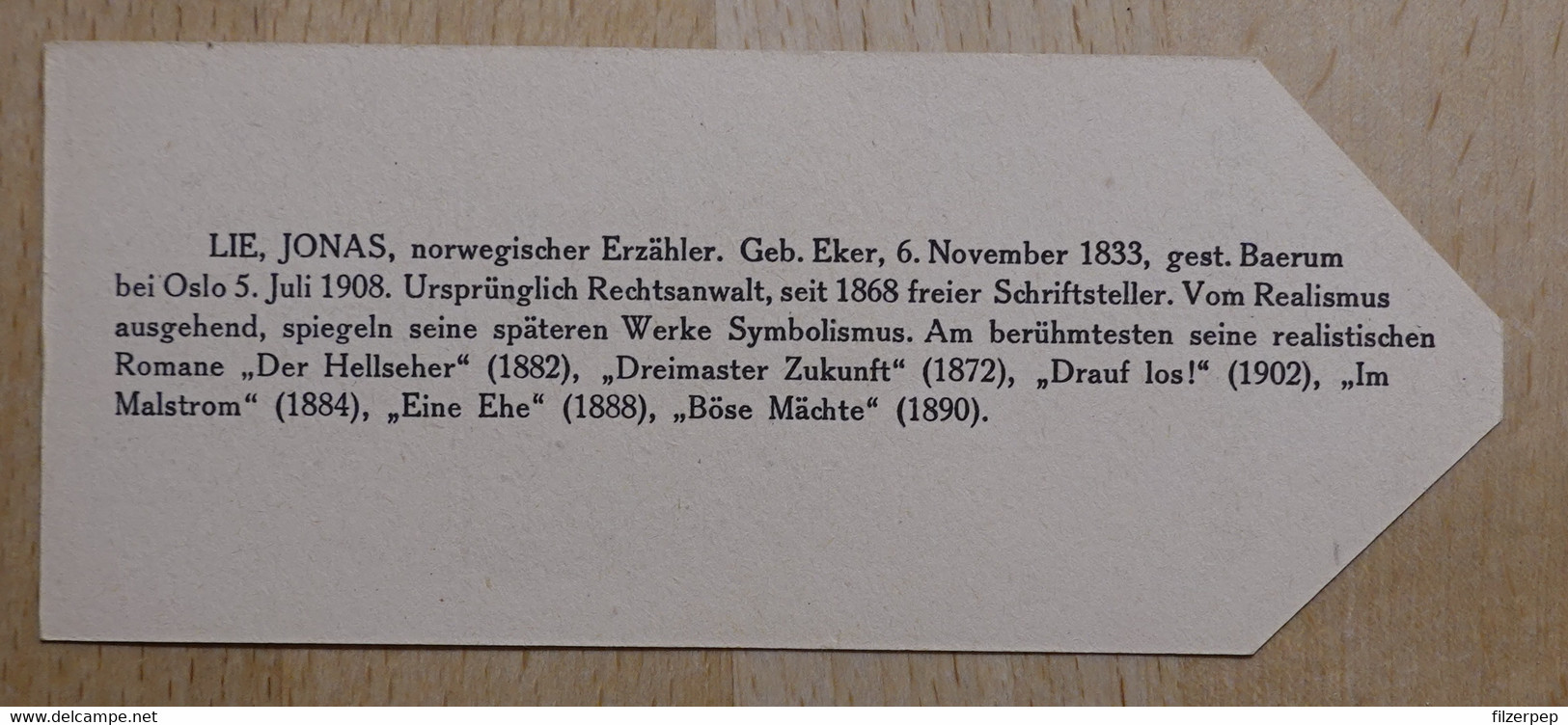 Jonas Lie Erzähler Eker Baerum Bei Oslo - 730 - Olleschau Lesezeichen Bookmark Signet Marque Page Portrait - Marque-Pages