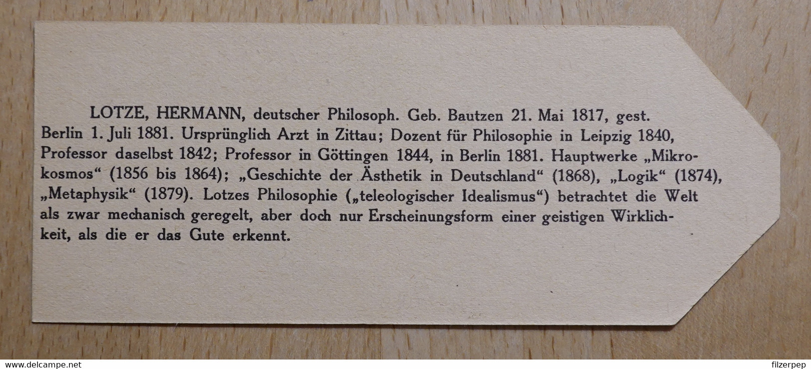 Hermann Lotze Philosoph Bautzen Berlin - 733 - Olleschau Lesezeichen Bookmark Signet Marque Page Portrait - Marque-Pages