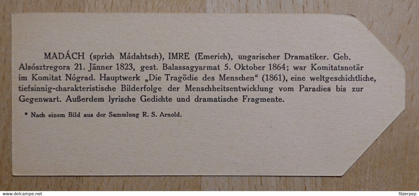 Imre Madach Emerich Dramatiker Alsosztregora Balassagyarmat - 734 - Olleschau Lesezeichen Bookmark Signet Marque Page Po - Marque-Pages