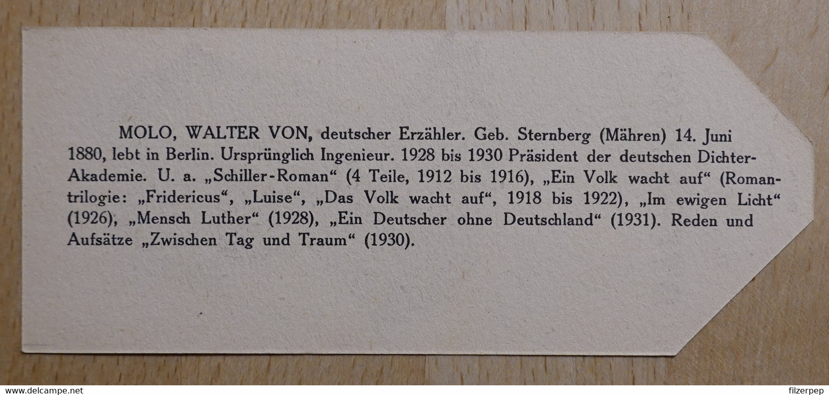 Walter Von Molo Erzähler Sternberg Mähren - 742 - Olleschau Lesezeichen Bookmark Signet Marque Page Portrait - Marque-Pages