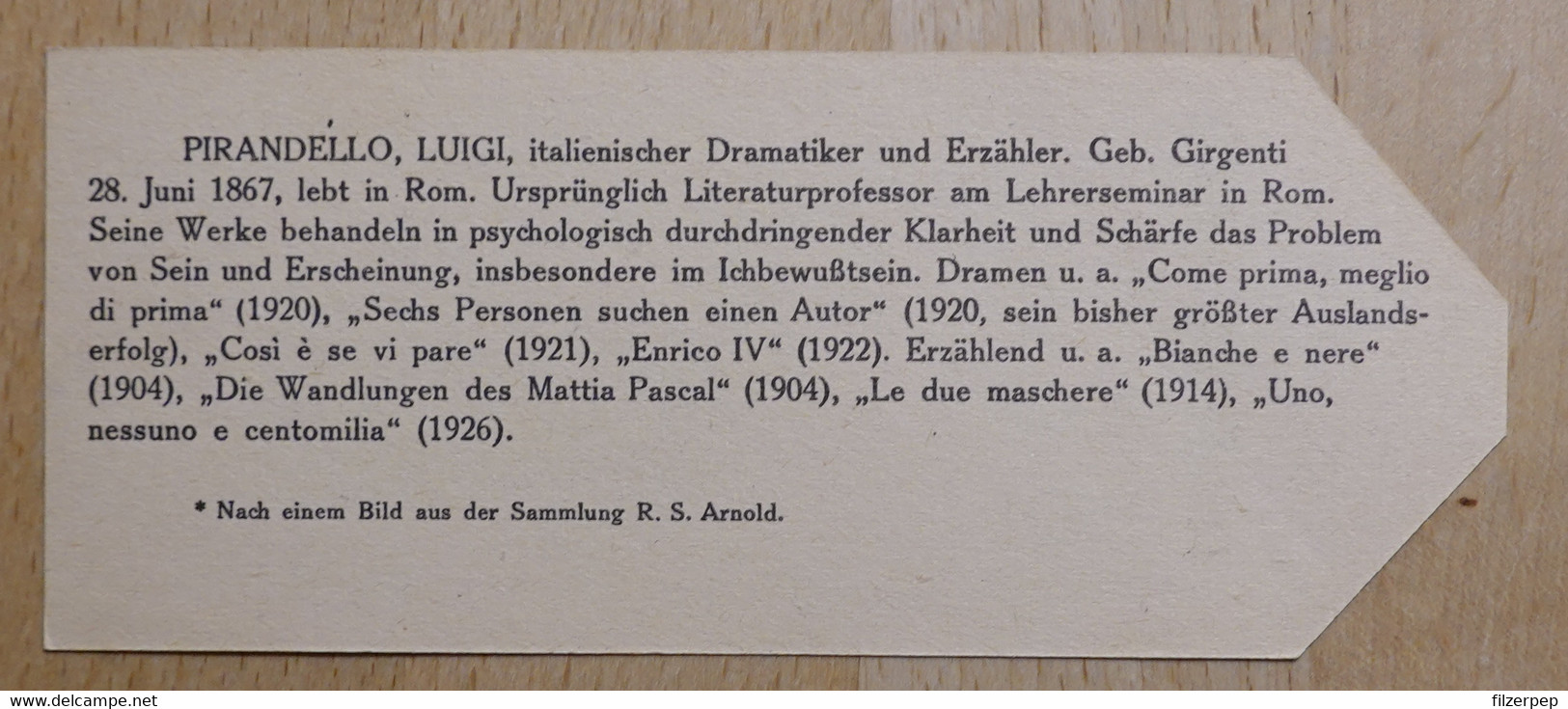 Luigi Pirandello Dramatiker Girgenti - 758 - Olleschau Lesezeichen Bookmark Signet Marque Page Portrait - Marque-Pages