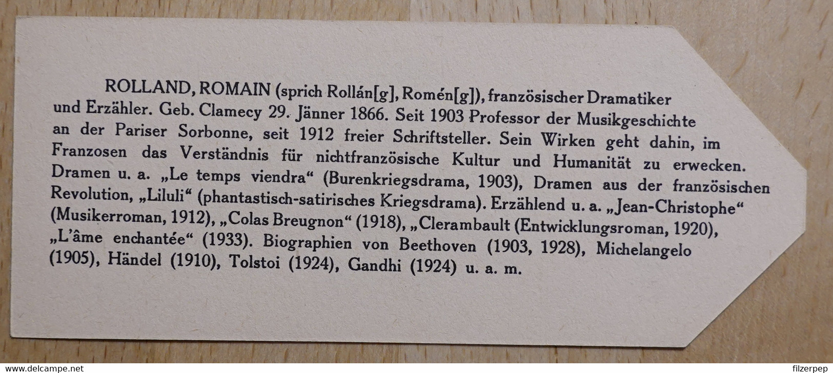 Romain Rolland Dramatiker Calmecy - 767 - Olleschau Lesezeichen Bookmark Signet Marque Page Portrait - Marque-Pages