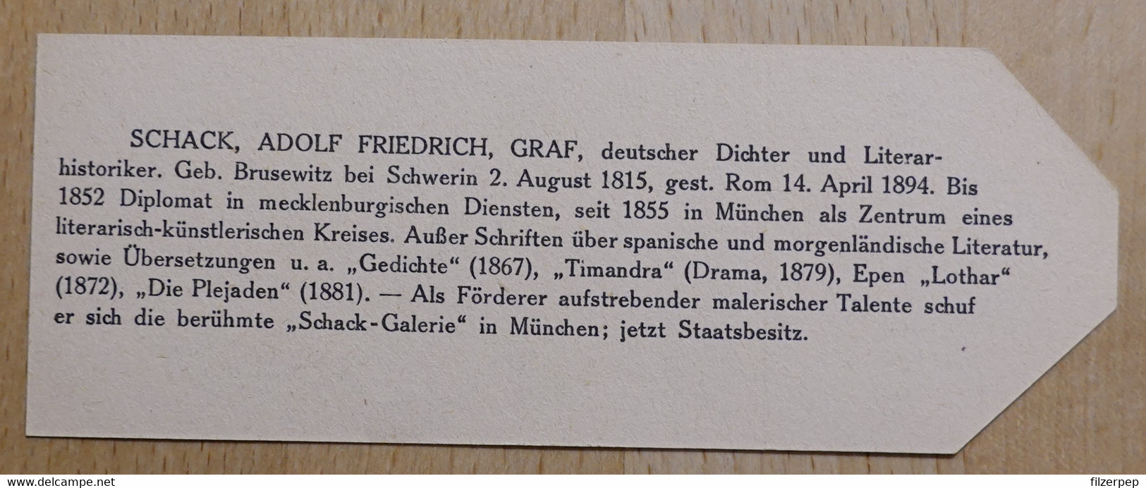 Adolf Friedrich Graf Schack Dichter Brusewitz Bei Schwerin Rom - 772 - Olleschau Lesezeichen Bookmark Signet Marque Page - Marque-Pages