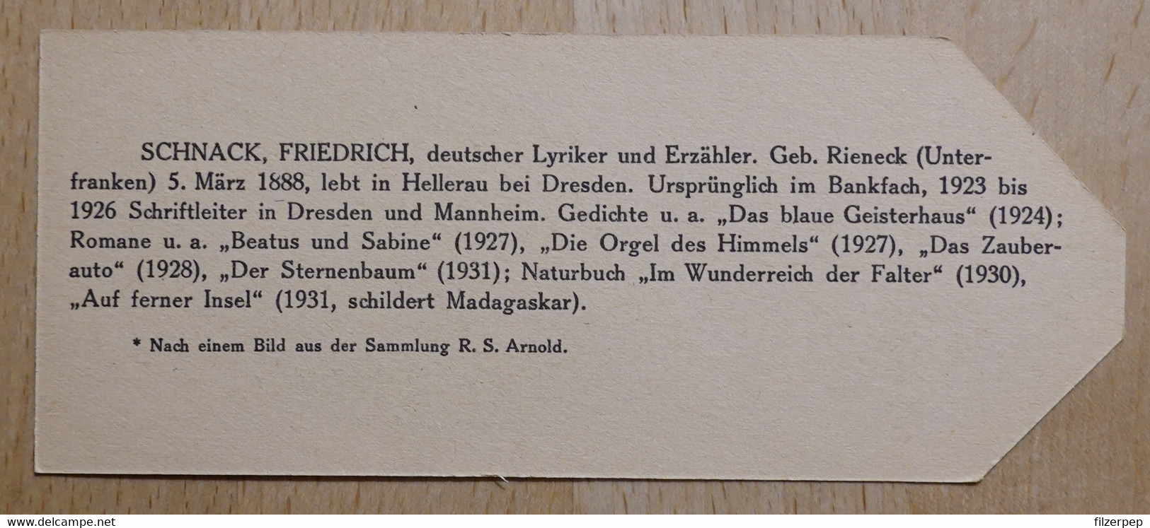 Friedrich Schnack Lyriker Hellerau Bei Dresden - 776 - Olleschau Lesezeichen Bookmark Signet Marque Page Portrait - Marque-Pages