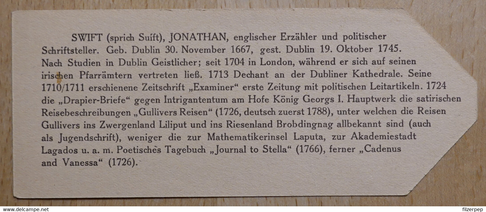Jonathan Swift Erzähler Dublin - 791 - Olleschau Lesezeichen Bookmark Signet Marque Page Portrait - Marque-Pages