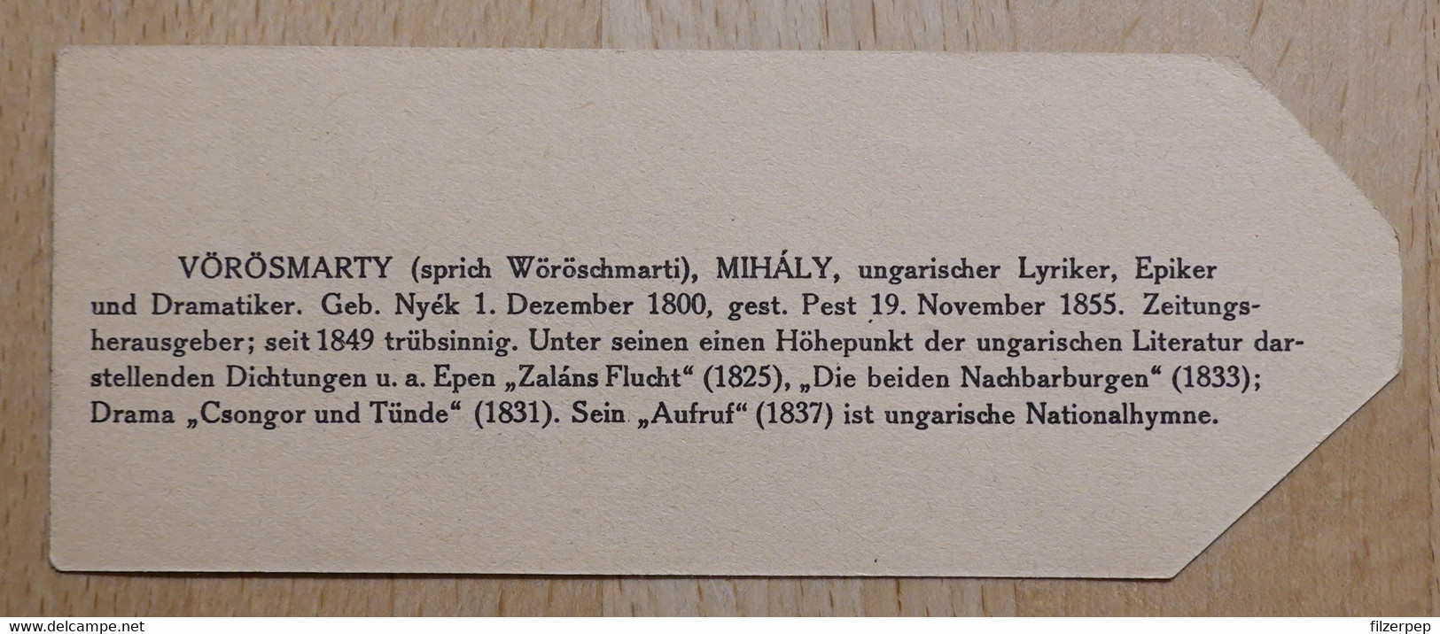 Mihaly Vörösmarty Lyriker Nyek Pest - 794 - Olleschau Lesezeichen Bookmark Signet Marque Page Portrait - Marque-Pages