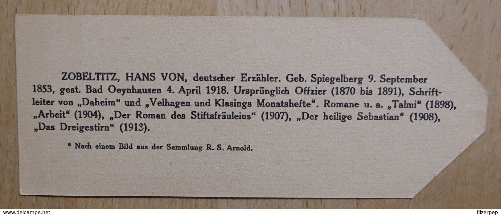 Hans Von Zobeltitz E$rzähler Spiegelberg Bad Oeynhausen - 800 - Olleschau Lesezeichen Bookmark Signet Marque Page Portra - Marque-Pages