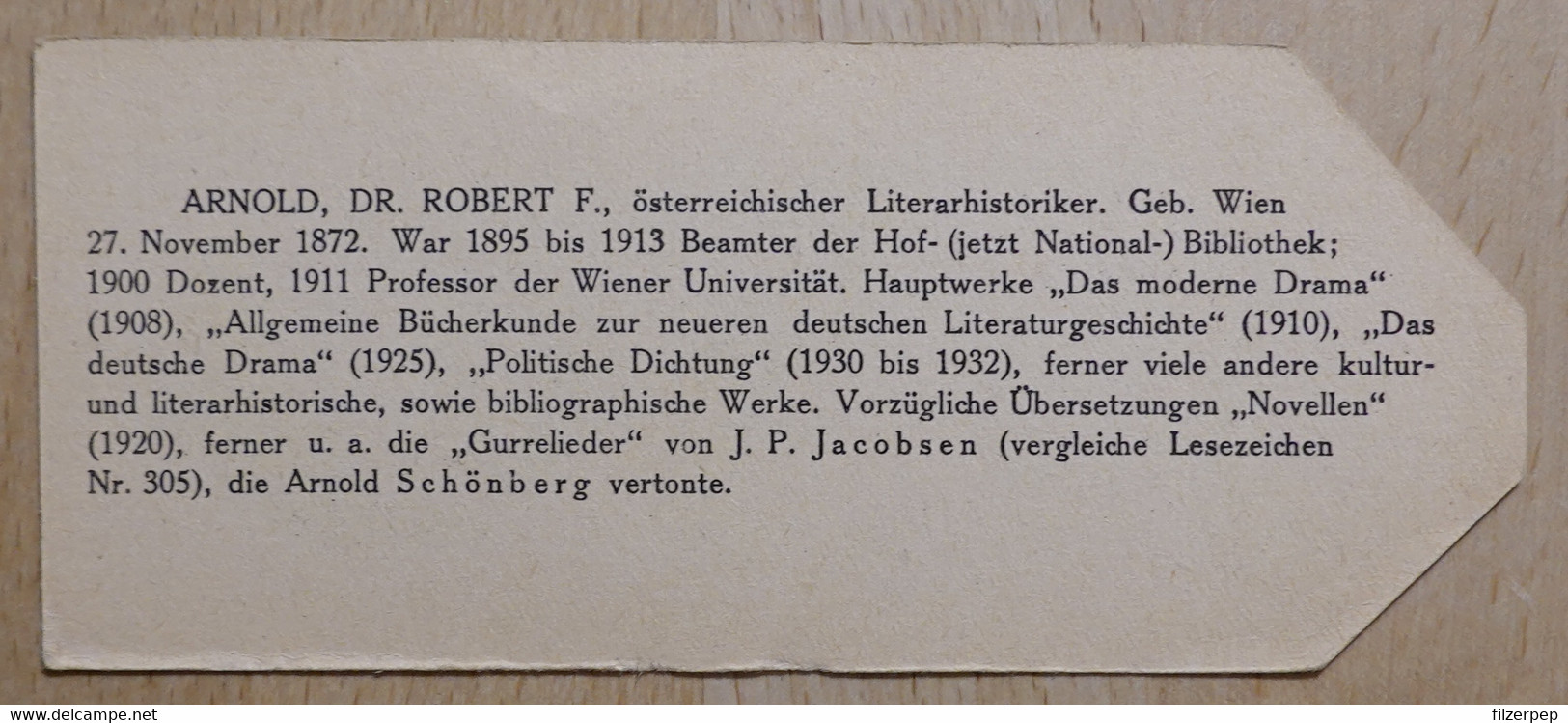 Dr. Robert F. Arnold Literaturhistoriker Wien - 805 - Olleschau Lesezeichen Bookmark Signet Marque Page Portrait - Marque-Pages