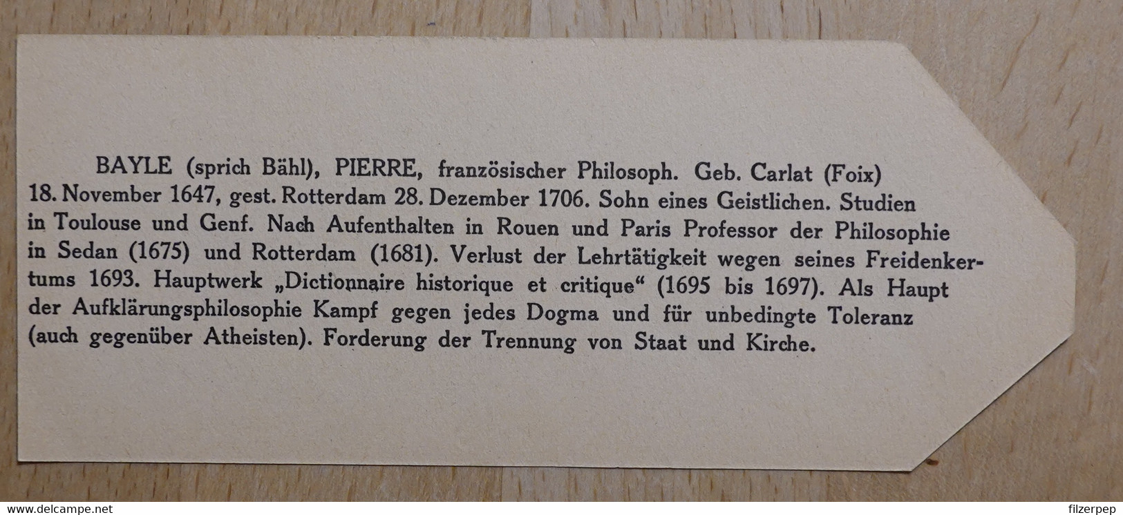 Pierre Bayle Philosoph Carlat Foix Rotterdam - 809 - Olleschau Lesezeichen Bookmark Signet Marque Page Portrait - Marque-Pages