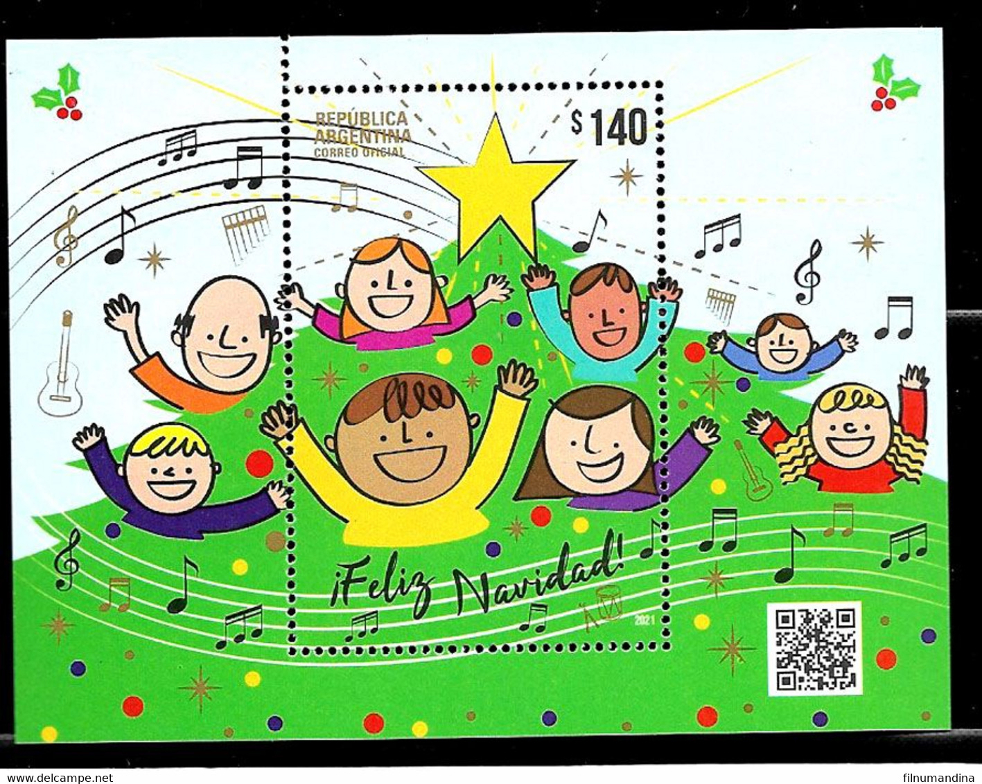 #10085 ARGENTINE,ARGENTINA 2021 CHRISTMAS RELIGION MUSIC S/SHEET BLOC, MNH - Ongebruikt