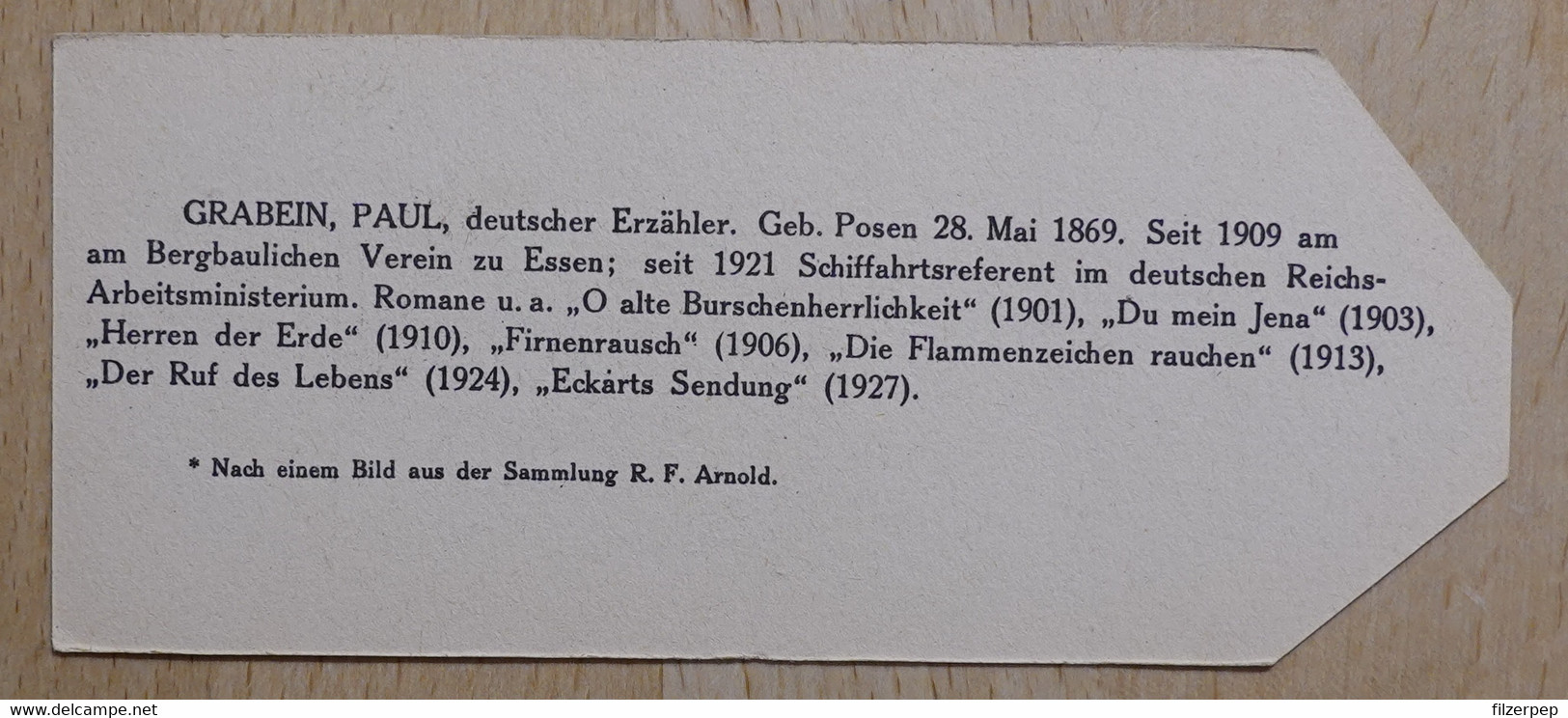 Paul Grabein Erzähler Posen - 843 - Olleschau Lesezeichen Bookmark Signet Marque Page Portrait - Marque-Pages