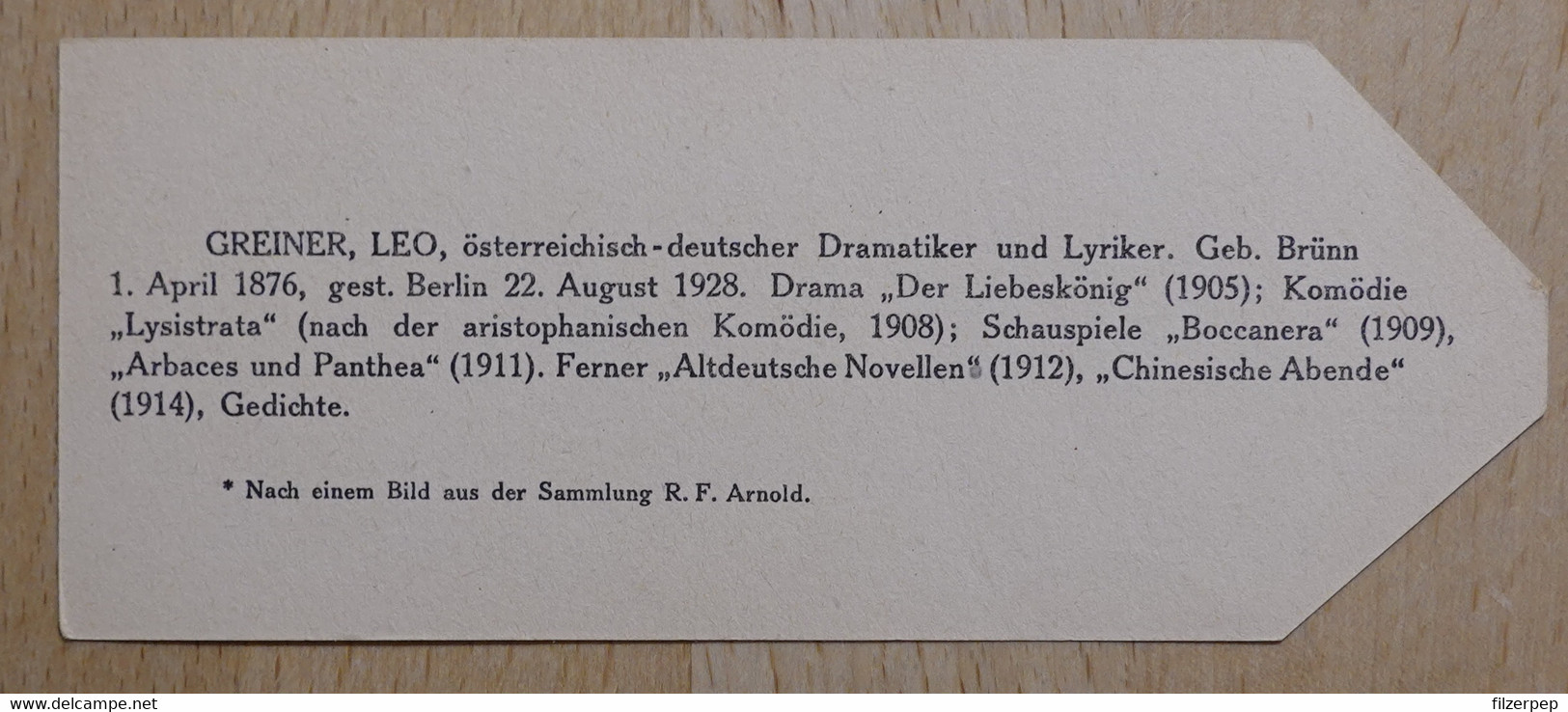 Leo Greiner Dramatiker Brünn Berlin - 844 - Olleschau Lesezeichen Bookmark Signet Marque Page Portrait - Marque-Pages