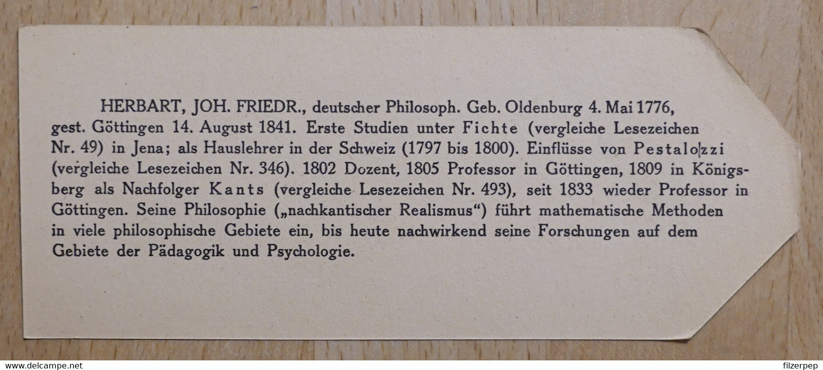 Johann Friedrich Herbart Philosoph Oldenburg Göttingen - 862 - Olleschau Lesezeichen Bookmark Signet Marque Page Portrai - Marque-Pages