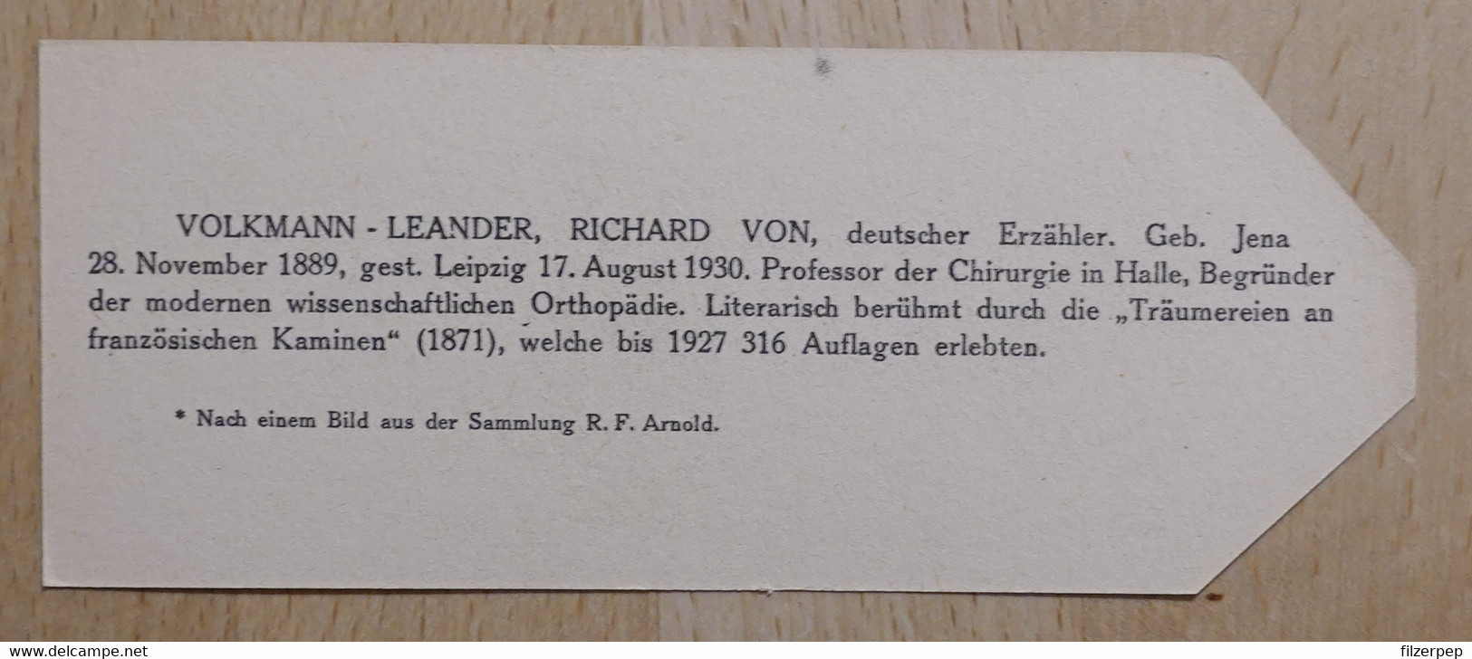 Richard Von Volkmann-Leander Jena Leipzig - 970 - Olleschau Lesezeichen Bookmark Signet Marque Page Portrait - Marque-Pages