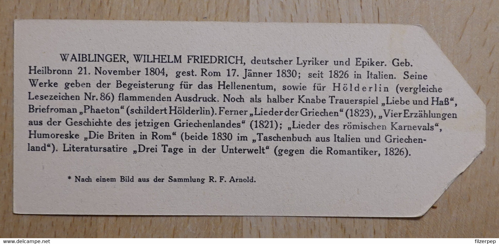 Wilhelm Friedrich Waiblinger Lyriker Heilbronn Rom - 972 - Olleschau Lesezeichen Bookmark Signet Marque Page Portrait - Marque-Pages