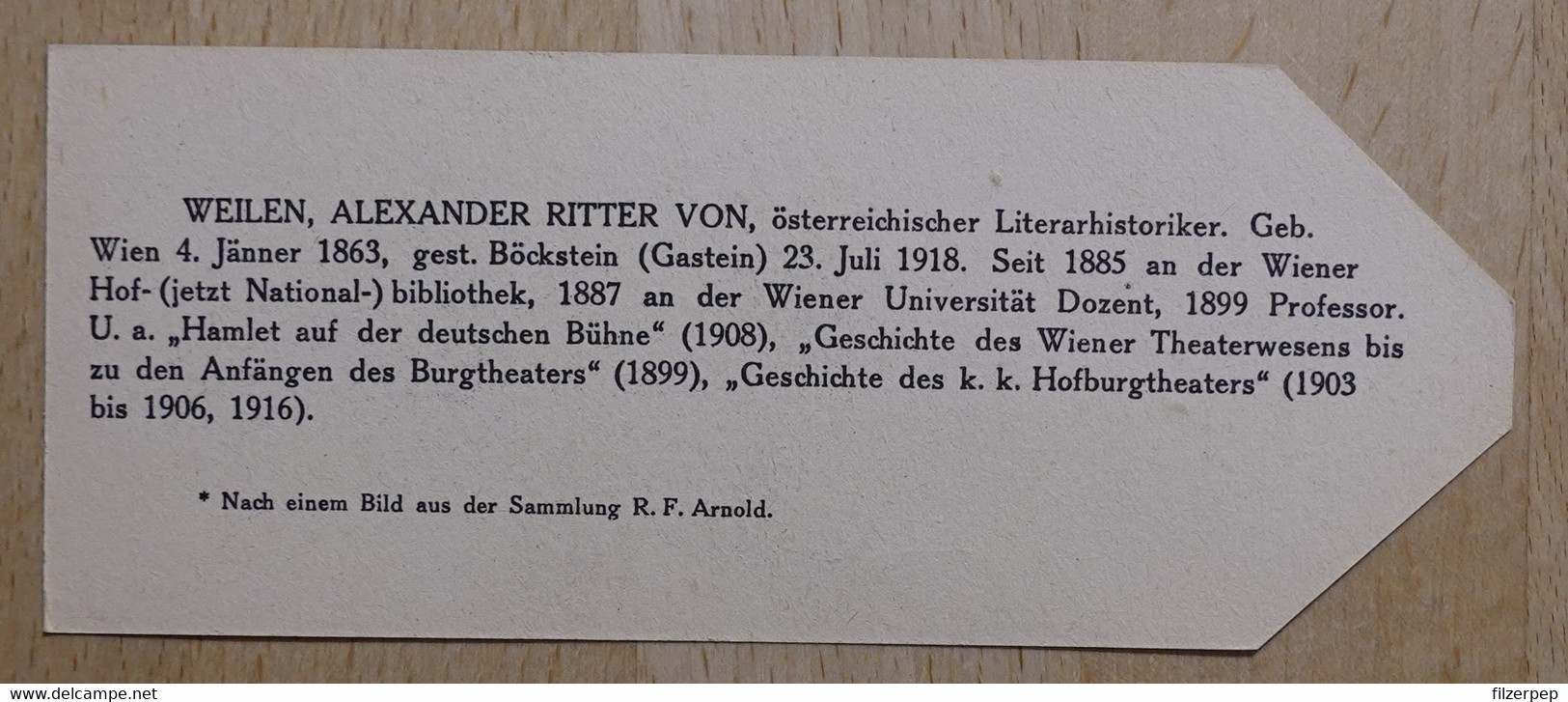 Alexander Ritter Von Weilen Historiker Wien Böckstein Gastein - 980 - Olleschau Lesezeichen Bookmark Signet Marque Page - Marque-Pages