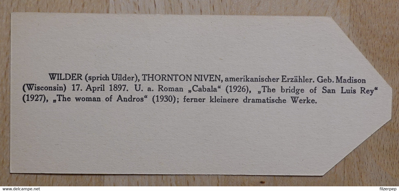 Thornton Niven Wilder Erzähler Madison - 990 - Olleschau Lesezeichen Bookmark Signet Marque Page Portrait - Marque-Pages