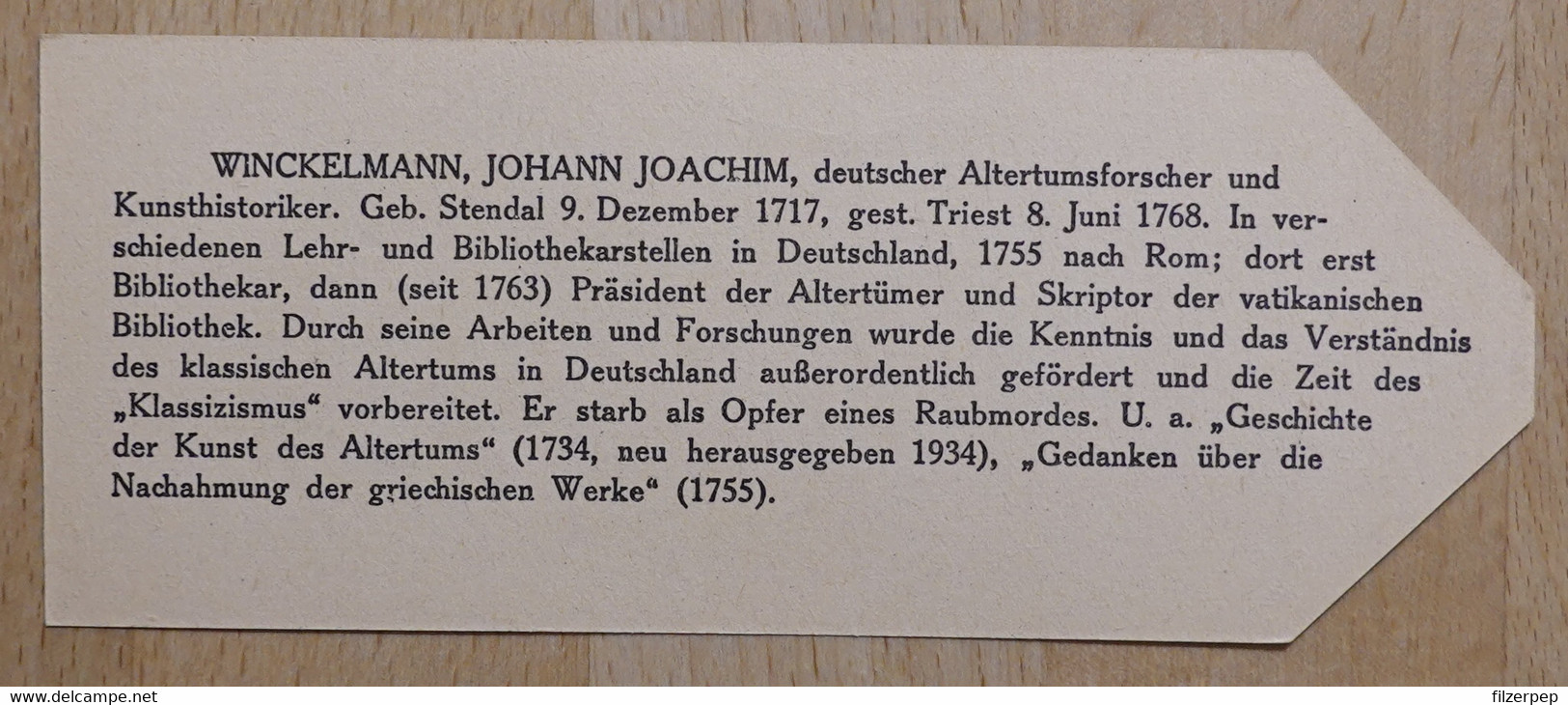 Johann Joachim Winckelmann Forscher Stendal Triest - 992 - Olleschau Lesezeichen Bookmark Signet Marque Page Portrait - Marque-Pages