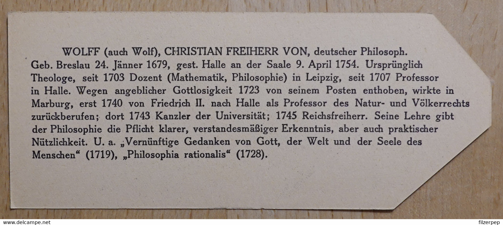 Christian Freiherr Von Wolff Wolf Philosoph Breslau Halle An Der Saale - 996 - Olleschau Lesezeichen Bookmark Signet Mar - Marque-Pages
