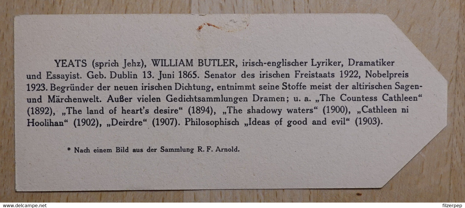 William Butler Yeats Lyriker Dublin - 999 - Olleschau Lesezeichen Bookmark Signet Marque Page Portrait - Marque-Pages