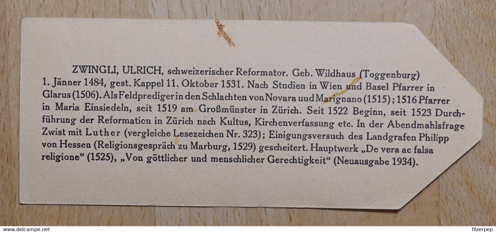 Ulrich Zwingli Reformator Wildhaus Toggenburg Kappel - 1000 - Olleschau Lesezeichen Bookmark Signet Marque Page Portrait - Marque-Pages