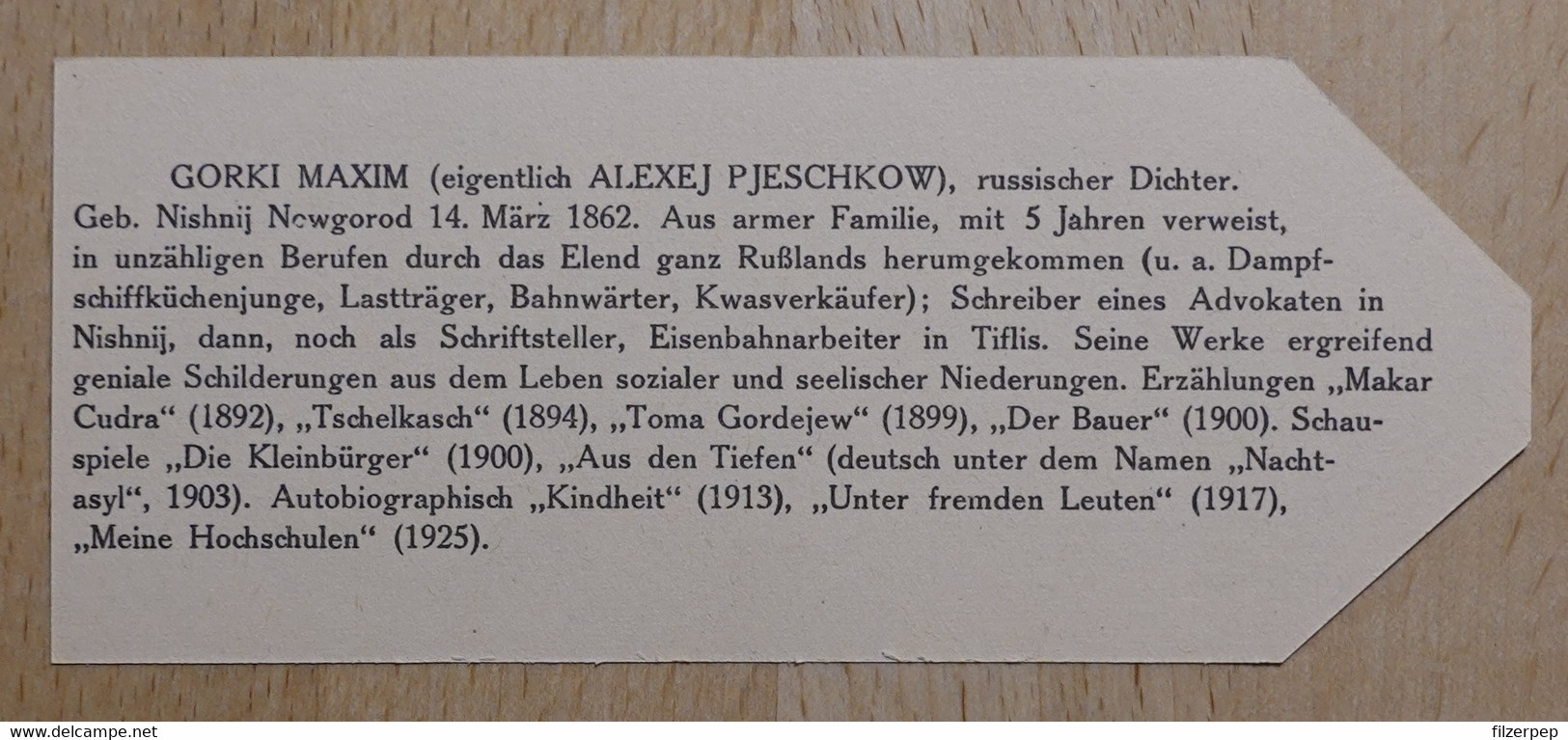 Maxim Gorki Alexei Maximowitsch Peschkow Dichter Nischni Nowgorod - 65 - Olleschau Lesezeichen Bookmark Signet - Marque-Pages