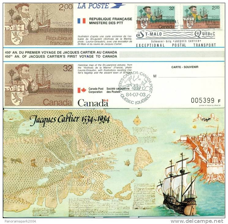 007 Carte Officielle Exposition Internationale Exhibition Canada 1984 France Emission Commune Bateaux Boat Cartier - Briefmarkenausstellungen