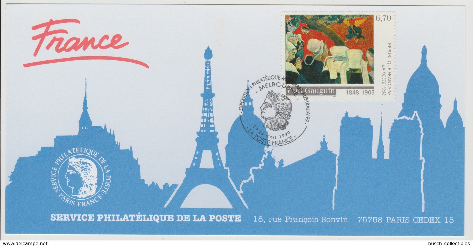 162 Carte Officielle Exposition Internationale Exhibition Melbourne Australia 1999 France FDC Paul Gauguin Art Kunst - Expositions Philatéliques