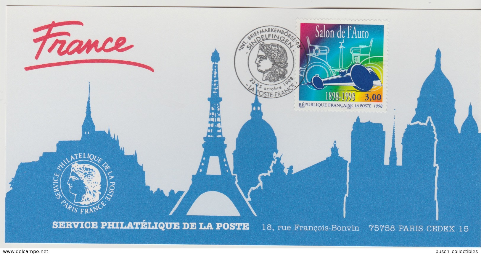 159 Carte Officielle Exposition Internationale Exhibition Sindelfingen 1998 France FDC Salon De L'Auto Voiture Car - Philatelic Exhibitions