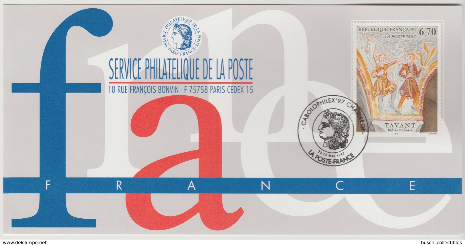 150 Carte Officielle Exposition Internationale Exhibition Carolophilex Charleroi 1997 France FDC Tavant Tableau Art Kuns - Filatelistische Tentoonstellingen