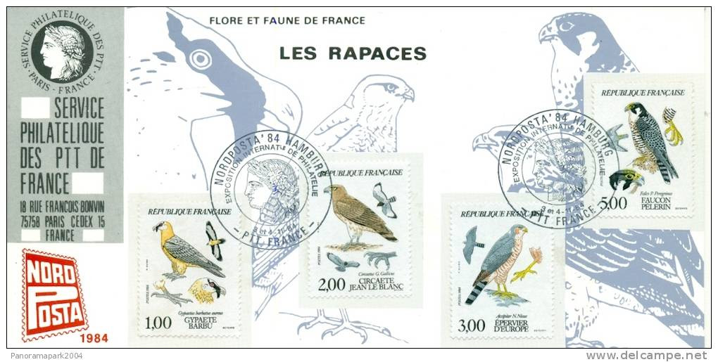 008 Carte Officielle Exposition Internationale Exhibition Hamburg 1984 France FDC Rapaces Birds Oiseaux Vögel - Briefmarkenausstellungen